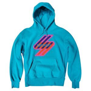 SUPERDRY Sweater Adult Medium Green Pink Embroidered Pullover Hoodie Outdoor